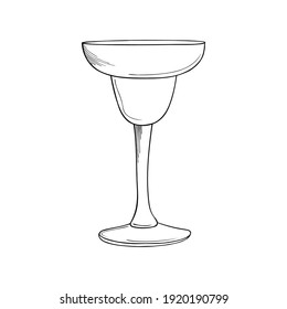 Hand drawn cocktail glass on a white isolated background. Illustration in black and white graphic style, doodle. It can be used for decoration of textile, paper and other surfaces.