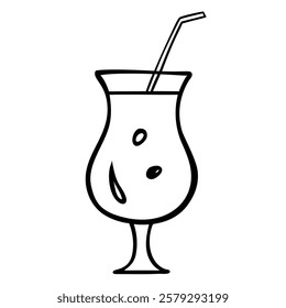 Hand drawn cocktail in a glass glass with a straw and large foam isolated on a white background. Doodle icon Milkshake black sketch. Decoration element. Vector illustration.