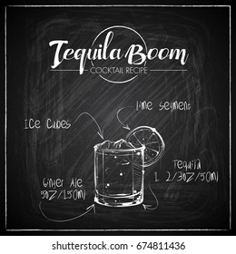 Hand drawn cocktail illustration on a chalkboard background. Vector collection.