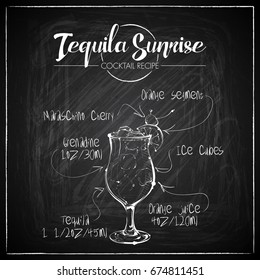 Hand drawn cocktail illustration on a chalkboard background. Vector collection.