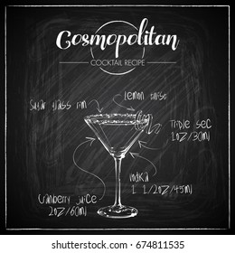 Hand drawn cocktail illustration on a chalkboard background. Vector collection.