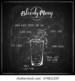 Hand drawn cocktail illustration on a chalkboard background. Vector collection.