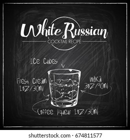 Hand drawn cocktail illustration on a chalkboard background. Vector collection.