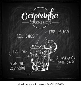 Hand drawn cocktail illustration on a chalkboard background. Vector collection.