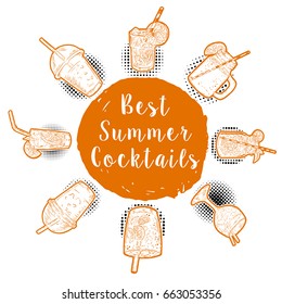 Hand drawn Cocktail menu. Best summer cocktails. Design elements for poster, menu. Vector illustration