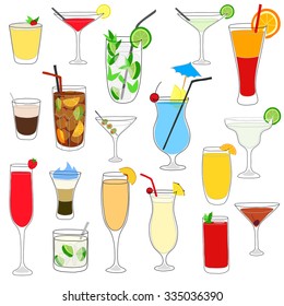 Hand drawn cocktail set. Vector illustration.