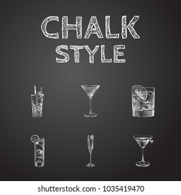 Hand drawn cocktail sketches set. Collection of tom collins, manhattan, mojito and other sketch elements.