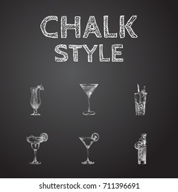 Hand Drawn Cocktail Sketches Set. Collection Of Pina Colada, Martinez, Daiquiri And Other Sketch Elements.
