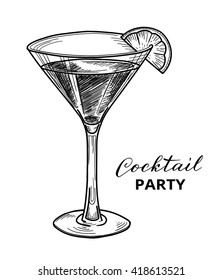 Hand drawn cocktail, vector illustration. Cocktail party design template