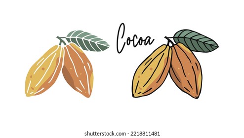 Ilustración plana de granos de cacao dibujados a mano