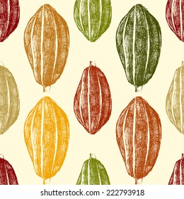 hand drawn cocoa beans seamless in vintage style