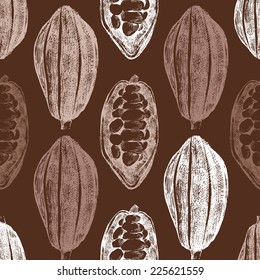 hand drawn cocoa beans seamless in vintage style