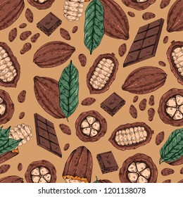 Hand drawn cocoa seamless pattern, vector