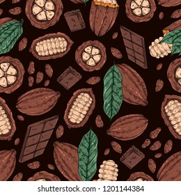 Hand drawn cocoa seamless pattern, vector
