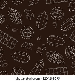 Hand drawn cocoa seamless pattern, doodle vector