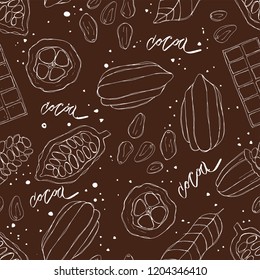 Hand drawn cocoa seamless pattern, doodle vector
