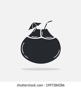 Hand drawn coconut drink icon Design Template. Illustration vector graphic. doodle coconut drink black glyph style isolated on white background. Summer vacation and leisure symbol.
