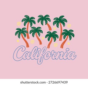 Handgezeichneter Kokosnussbaumhintergrund. Sommer T-Shirt Design. tropisches Druckdesign.Paradise Island. Kokospalmenstrandvektor. Tropical Vacation.girls Sommer Grafiken. T-Shirt-Design. Strandsonnenschein