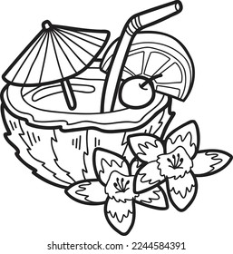 Hand Drawn Coconut water and coconut balls illustration isolated on background