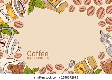 hand drawn coffee background in illustration and vector