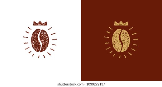Hand Drawn Coffee Bean, Royal Drink, Vector Image, Doodle Style