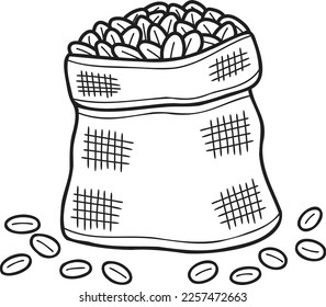Hand Drawn coffee bean sack illustration in doodle style isolated on background