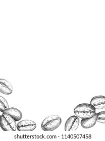 Hand drawn coffee beans frame isolated on white. Vector illustration