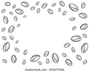 Marco de grano de café dibujado a mano. Marco vectorial de estilo Doodle. 