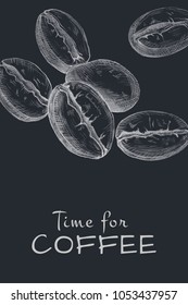 Hand drawn coffee beans isolated on dark. Vector illustration