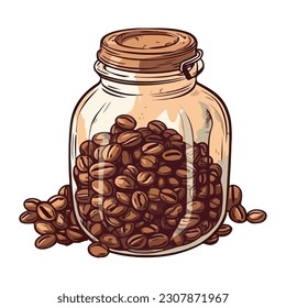 Hand drawn coffee beans spill on jar icon isolated