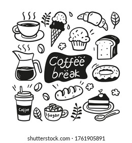 Hand drawn coffee break doodle illustration