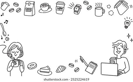 Hand drawn coffee break icons monochrome background image