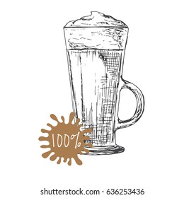 Hand drawn coffee cocktail isolated on white background. Vector illustration of a sketch style.