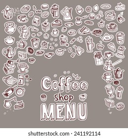 hand drawn coffee and confectionery icons, vector