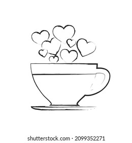 hand drawn coffee cup with hearts. valentines and love symbol. sketchy vector element for valentine's day design
