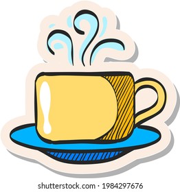 Hand drawn Coffee cup icon in sticker style vector illustration