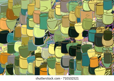 Hand drawn coffee cup illustrations background, good for graphic design, wallpapers or booklets. Cartoon style vector graphic.