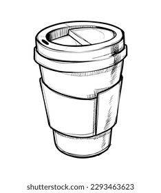 Hand drawn coffee cup. Isolated on white background. Decorative doodle vector illustration