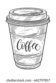 Hand drawn coffee cup. Isolated on white background. Decorative doodle vector illustration