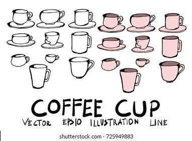 Hand drawn coffee cup isolated. Vector sketch black and white background illustration icon doodle