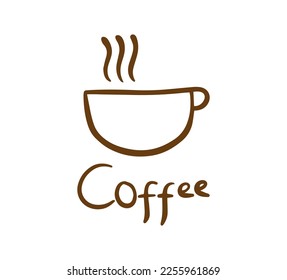 Hand drawn coffee cup logo design concept. Can representing food, relax, cafe, mug,