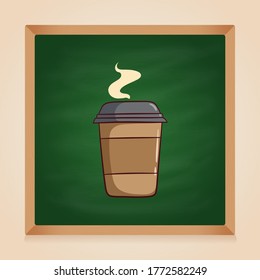 hand drawn coffee cup on green chalkboard background