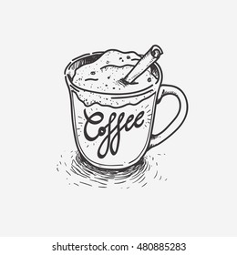 Hand drawn coffee cup pen illustration