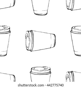 Hand drawn coffee cup seamless pattern.. For menu, cards, templates. Vector illustration