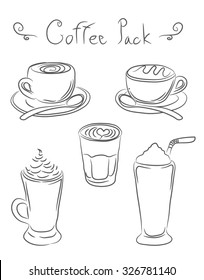 Hand drawn coffee cup set