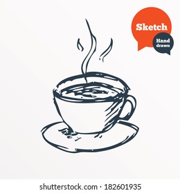 Hand drawn coffee cup. Sketched hot tea drink. Teacup symbol. Vector