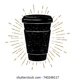 Hand drawn coffee cup textured vector illustration.