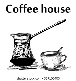 hand drawn coffee cup. vector illustration