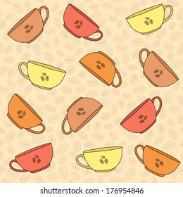 Hand drawn Coffee Cups Illustration. Seamless vector pattern.