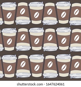 Hand drawn coffee cups. Vector seamless pattern. Illustration for menu, printing onto fabric and paper or scrap booking.